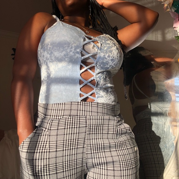 Charlotte Russe Tops - 💋 Super Sexy Baby Blue Suede Body Suit (Charolette Russe)